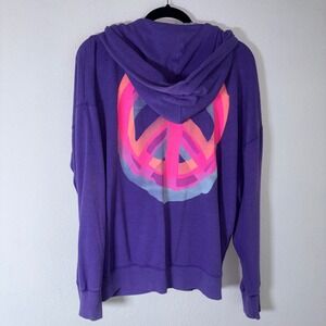 PINK Victoria's Secret Full Zip Hoodie Medium Purple  Peace Sign Graphic Relaxed